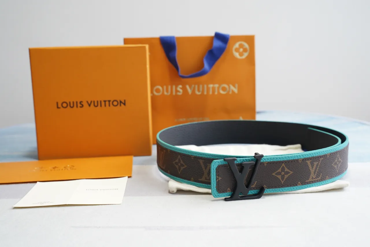 Louis Vuitton حزام قابل التقلب بني أزرق مونوغرام قماش جلد حزام 4