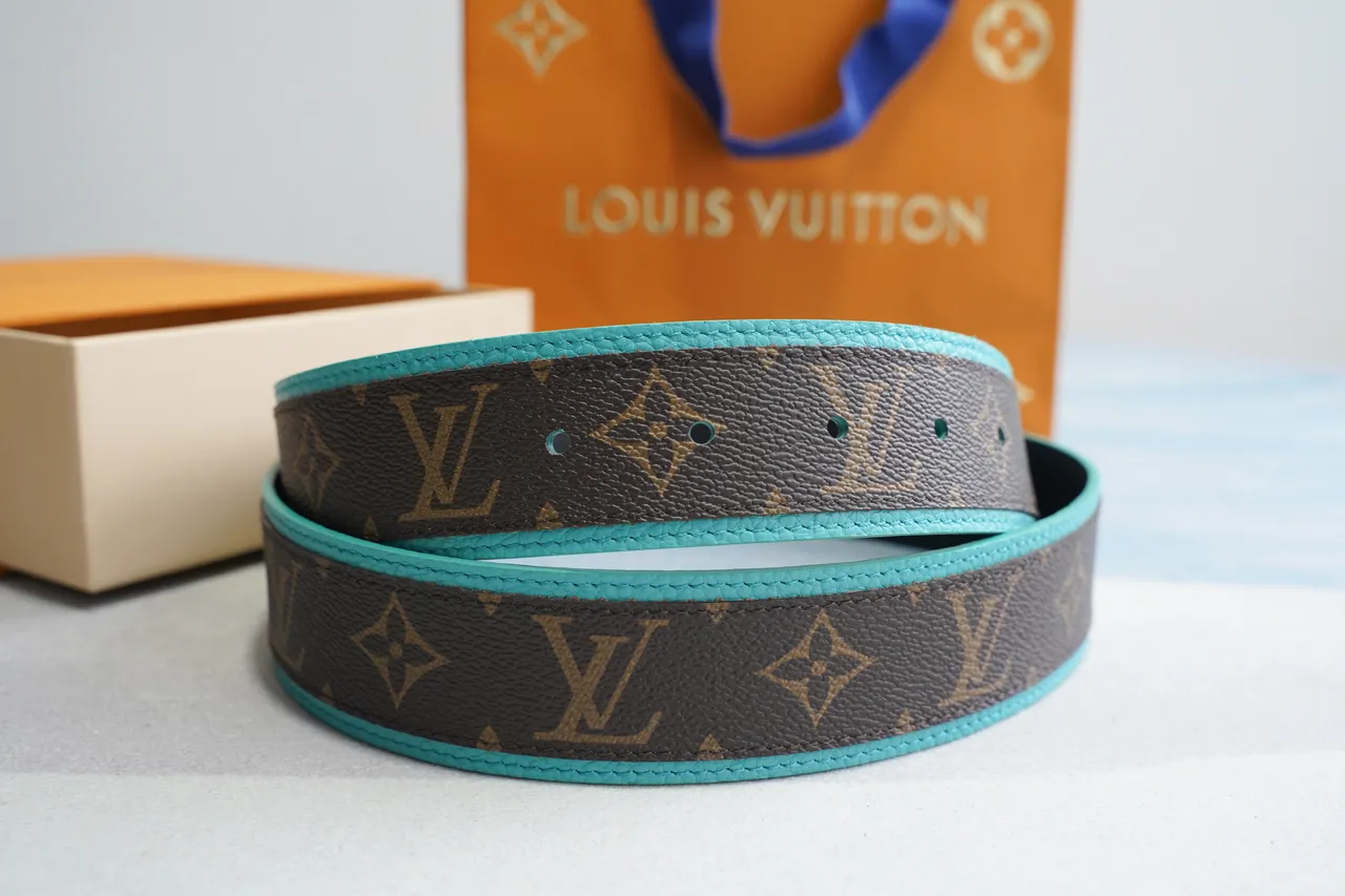 Louis Vuitton حزام قابل التقلب بني أزرق مونوغرام قماش جلد حزام 8