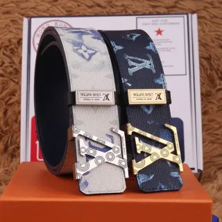 Louis Vuitton 可逆单色图案蓝色白色皮革腰带