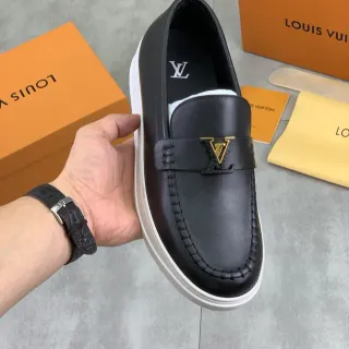 Louis Vuitton Run Away أسود أبيض جلد كعب منصة لوفر