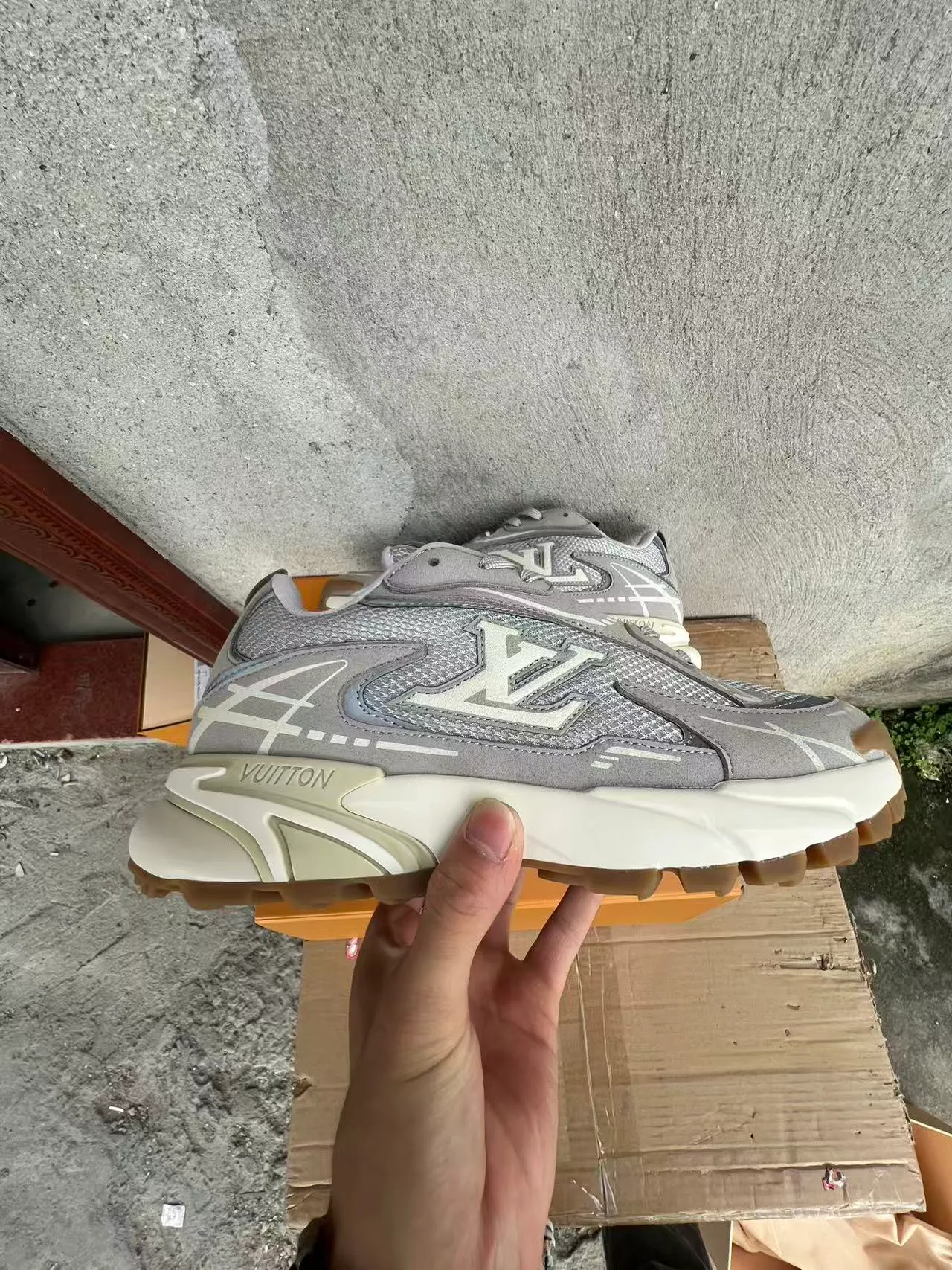 Louis Vuitton Run Away Gray Mesh-Suede Chunky Sneakers 7