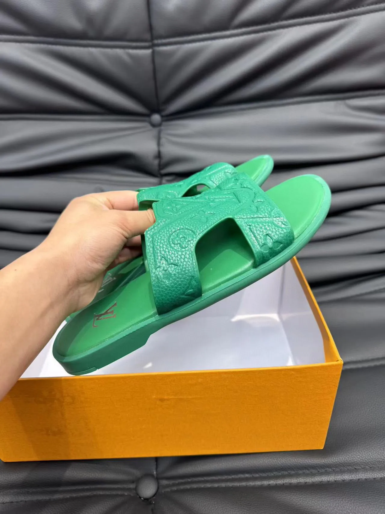Louis Vuitton Run Away Green Molded Rubber Slippers 5