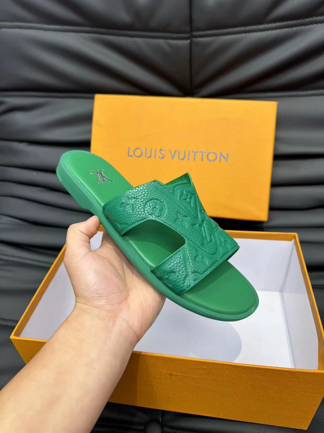 Louis Vuitton Run Away Green Molded Rubber Slippers 6