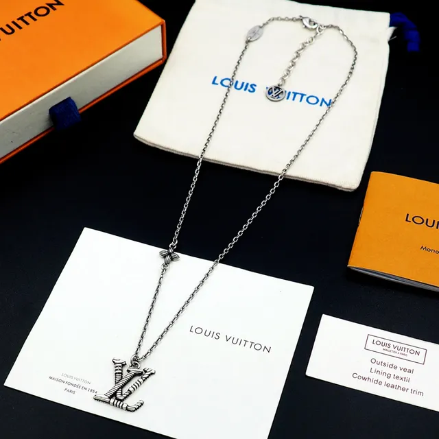 Louis Vuitton Sculpted LV Monogram Silver-Tone Necklaces 7
