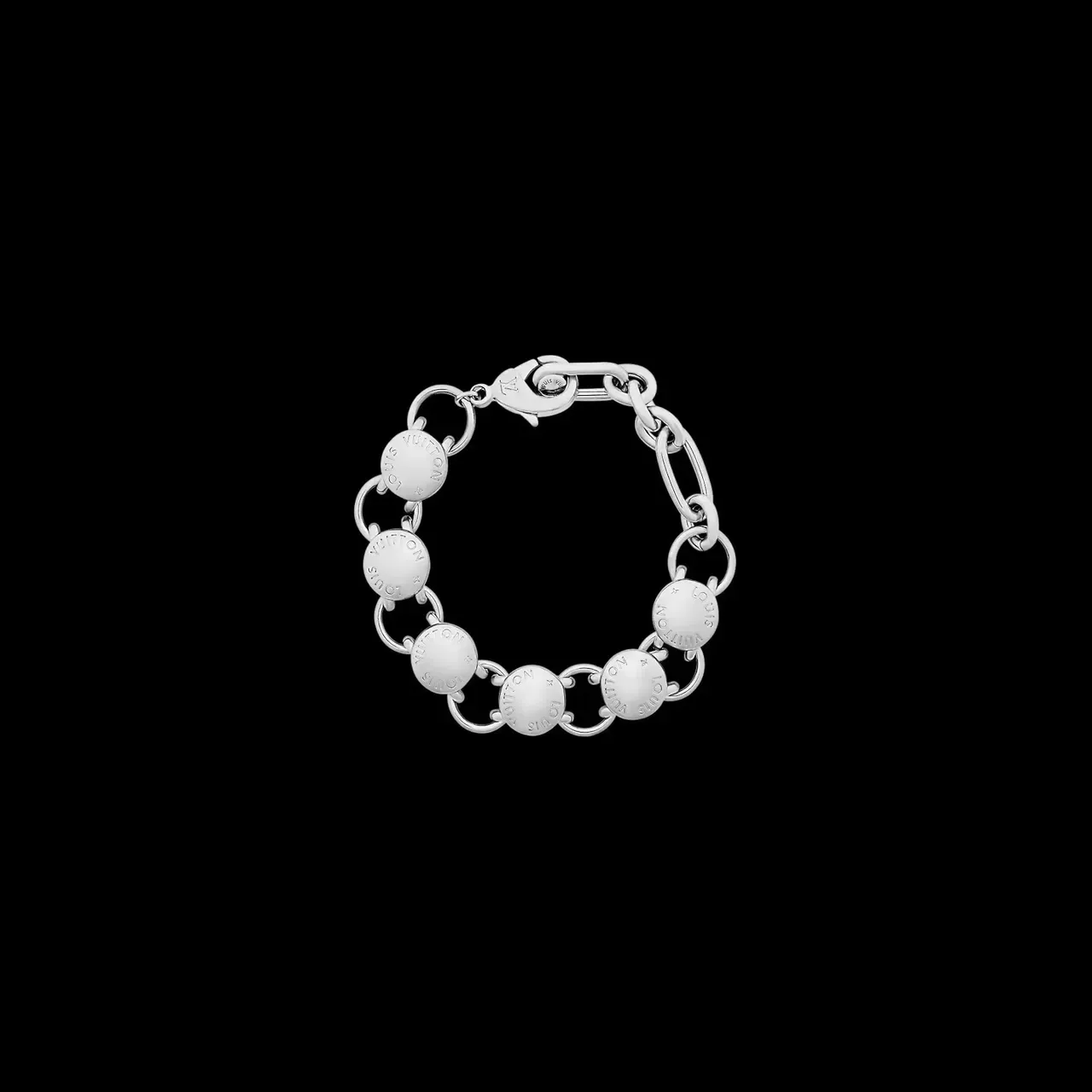 Louis Vuitton Silver Gold Chain-Link Engraved Disc Charms Bracelet 3
