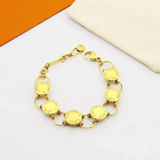 Louis Vuitton Silver Gold Chain-Link Engraved Disc Charms Bracelet 4