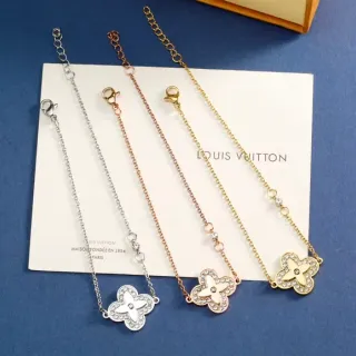 Louis Vuitton Silver Gold Delicate Chain-Link Four-Leaf Clover Charm Bracelet