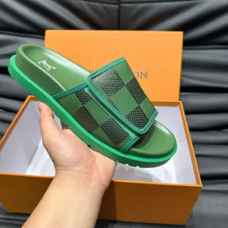 Louis Vuitton Slide chanclas verdes con correa a cuadros