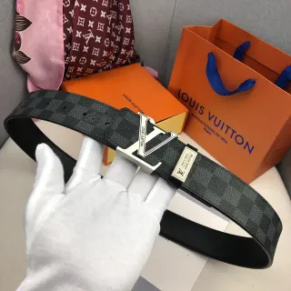 Louis Vuitton Turn-Lock Belt أسود فضي Damier Graphite Checkered Canvas Buckle حزام جلد