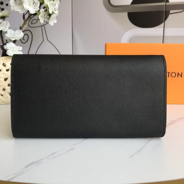 Louis Vuitton Twist Black Gold Pebbled Leather LV Clasp Long Wallet 2