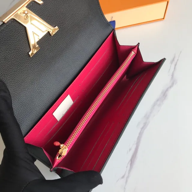 Louis Vuitton Twist Black Gold Pebbled Leather LV Clasp Long Wallet 6