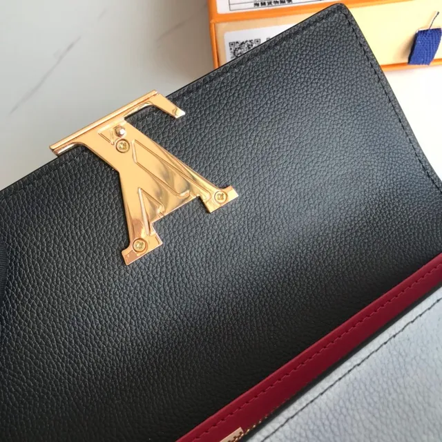 Louis Vuitton Twist Black Gold Pebbled Leather LV Clasp Long Wallet 7