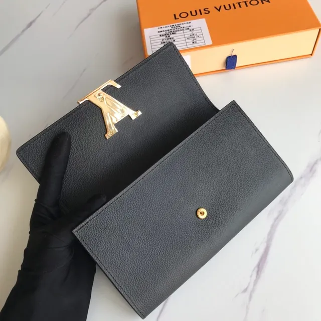 Louis Vuitton Twist Black Gold Pebbled Leather LV Clasp Long Wallet 8