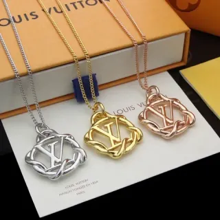 Colar Louis Vuitton LV Retorcido Motivo de Corda Ouro Prata Entrelaçado Monograma