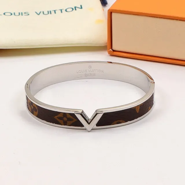 Louis Vuitton V Bangle Monogram Canvas Bracelet 3