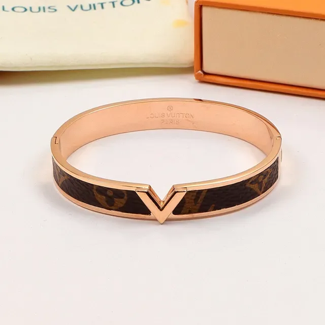 Louis Vuitton V Bangle Monogram Canvas Bracelet 5
