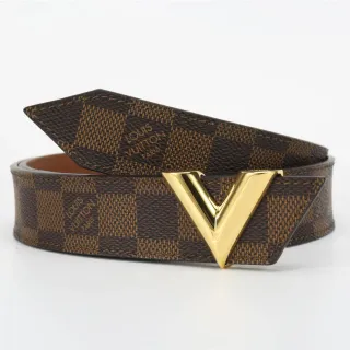 Louis Vuitton V Belt भूरी Damier Check चमड़े का बेल्ट