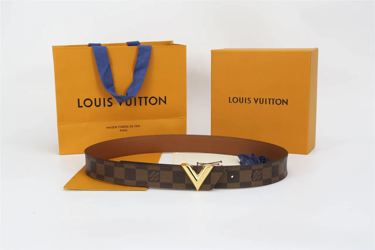 Louis Vuitton V Belt বাদামী Damier Check চামড়ার বেল্ট 3