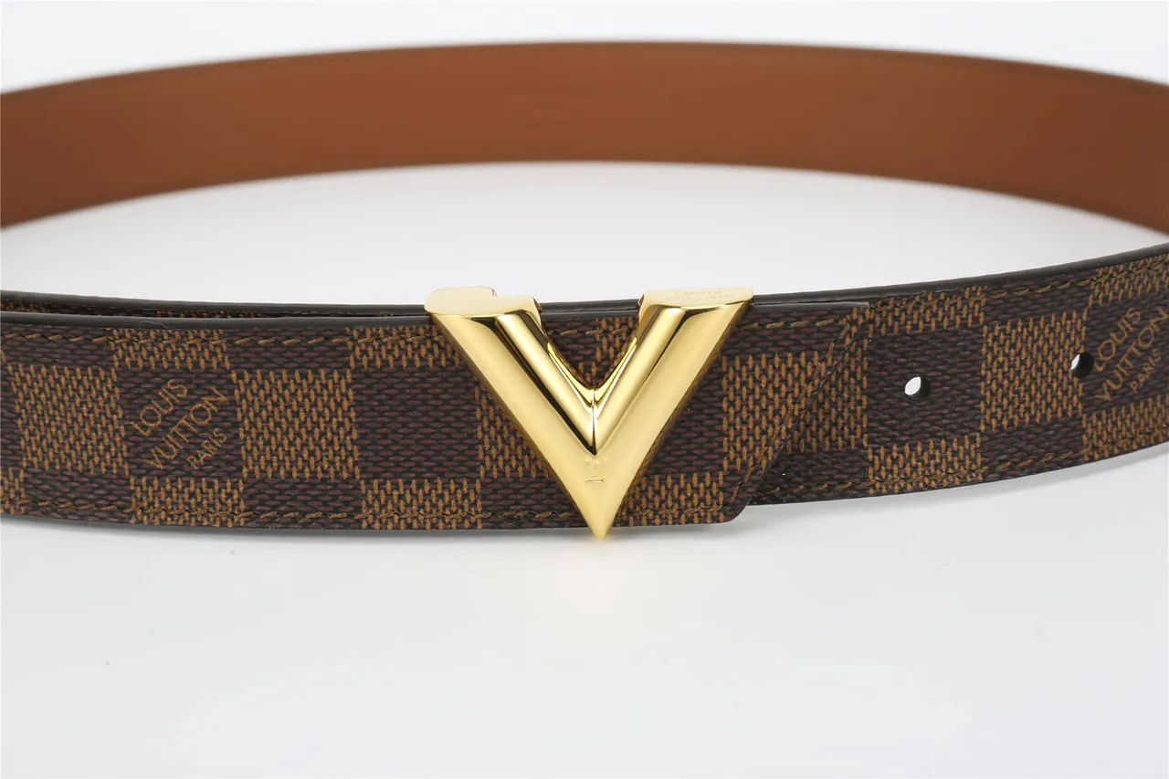 Louis Vuitton V Belt বাদামী Damier Check চামড়ার বেল্ট 8