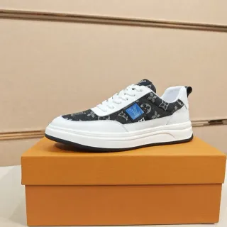 Louis Vuitton White Black Monogrammed Textile Upper Leather Overlays Lifestyle Sneakers