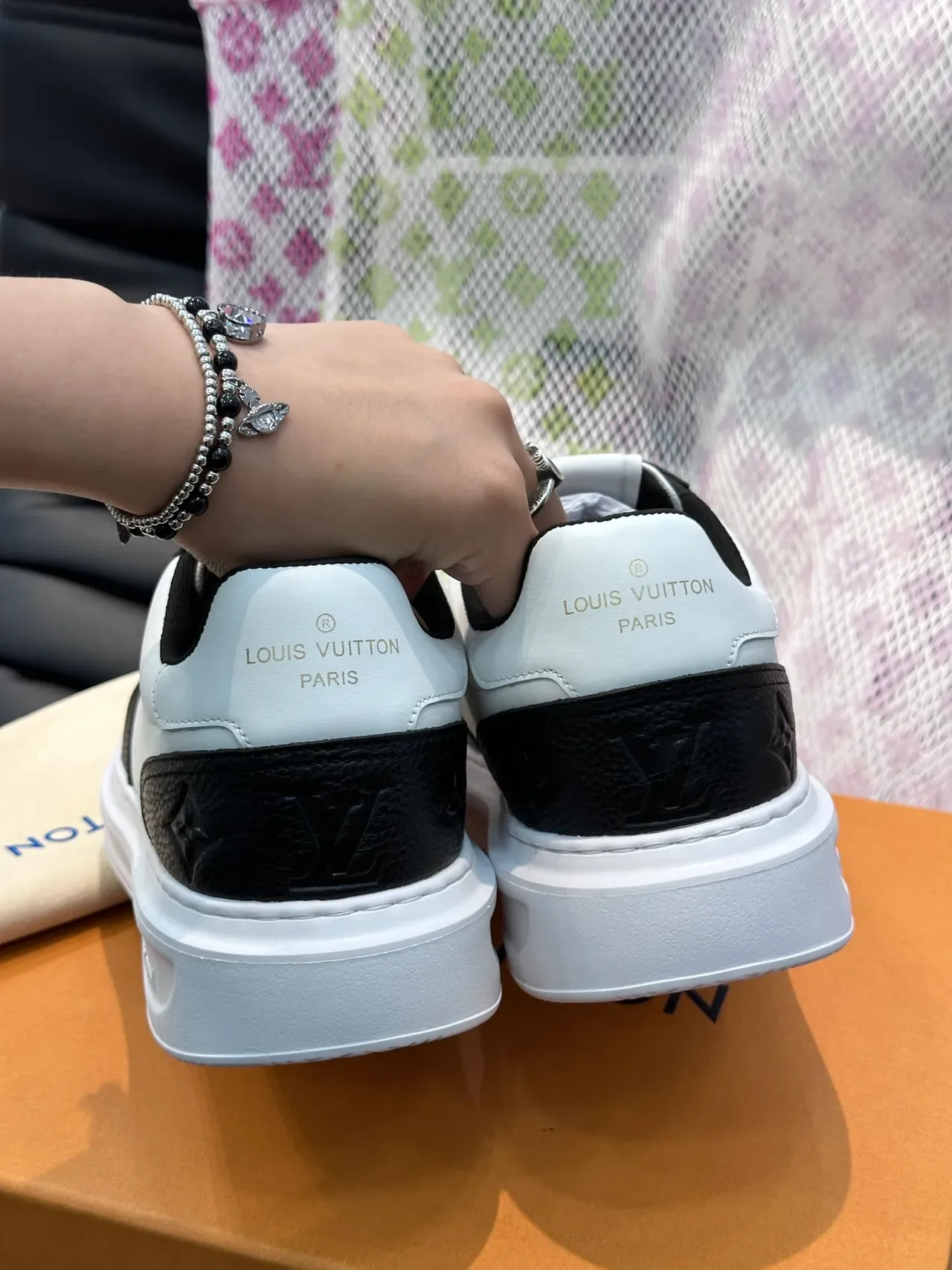 Louis Vuitton White Black Perforated Leather Upper Contrast Textured Overlays Lifestyle Sneakers 3