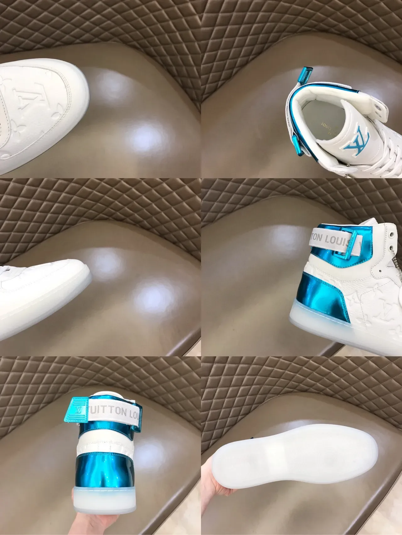 Louis Vuitton Blanc et Bleu Montantes Hautes Monogramme Embossé Sneakers Lifestyle 2