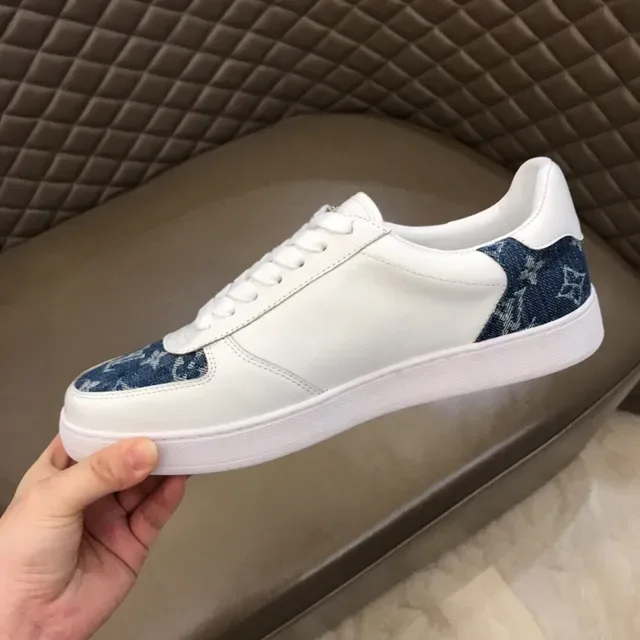 Louis Vuitton White Blue Leather Upper Monogram Denim Panels Lifestyle Sneakers 3