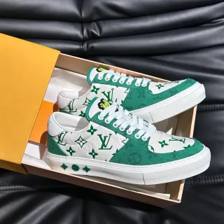 Louis Vuitton Blancos y Verdes Monogram-Print Cuero y Jacquard Bloqueado de Color Lifestyle Sneakers