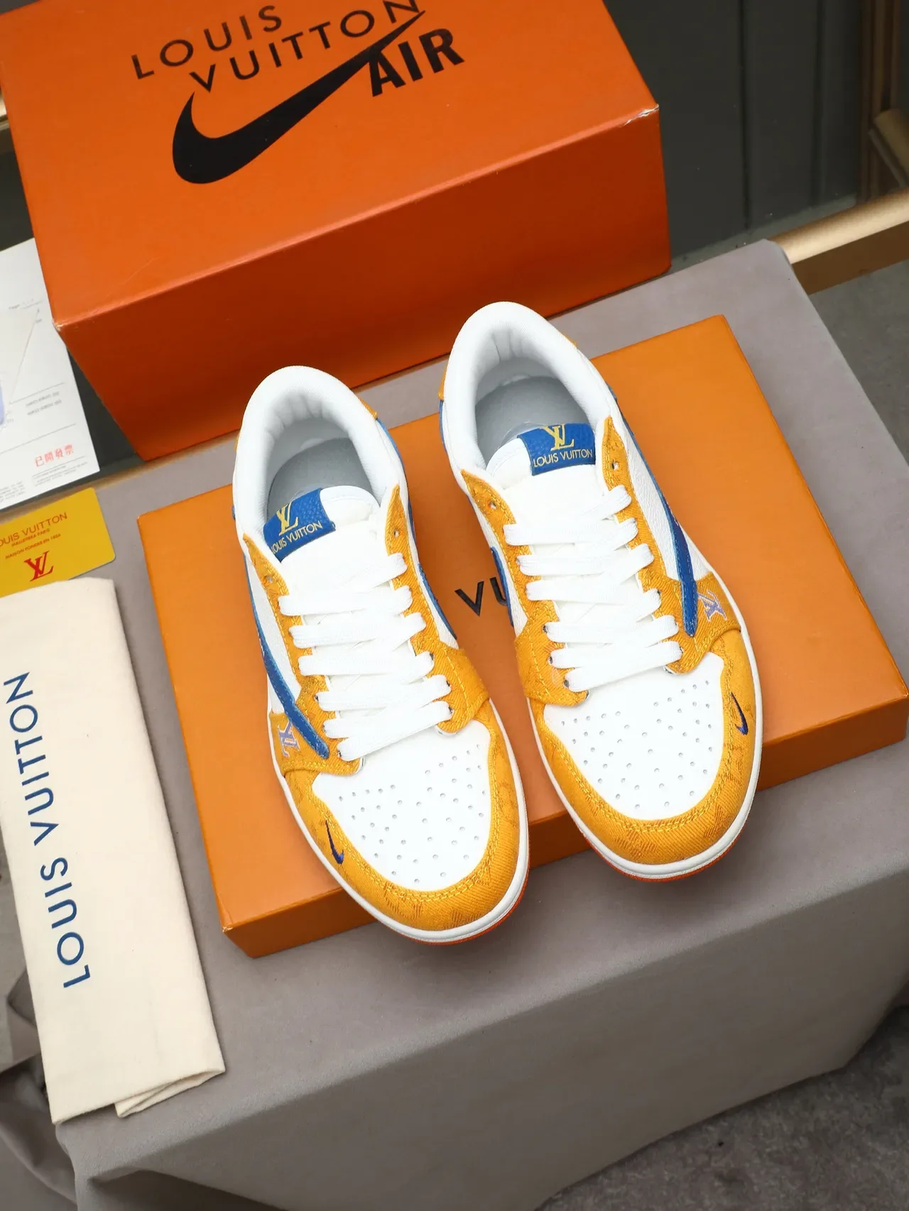 Louis Vuitton x Nike Air Jordan 1 Low Sunset tênis lifestyle 2