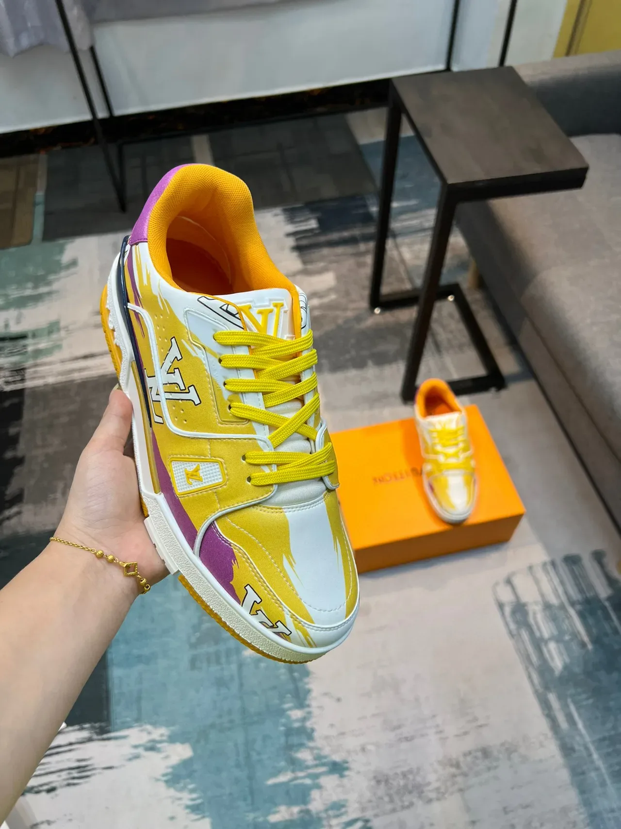 Louis Vuitton Amarelo Roxo Low-Top Layered Upper Lifestyle Tênis 6