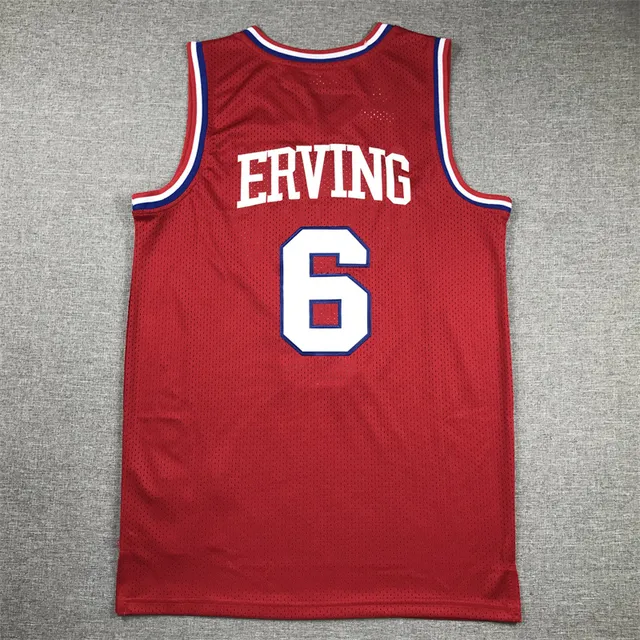 Mitchell & Ness 1992–93 Julius Erving Hardwood Classics Red Blue Perforated Mesh V-Neck Collar Jersey 2