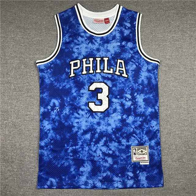 Mitchell & Ness Hardwood Classics टाई-डाई नीला PHILA 3 बास्केटबॉल जर्सी 2