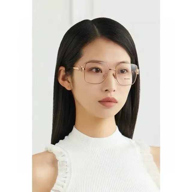 Miu Miu Dorado Marrón Marco Rectangular de Metal Double-M Detalle de Bisagra Gafas Ópticas 2