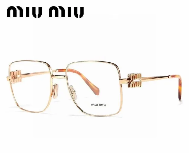 Miu Miu Dorado Marrón Marco Rectangular de Metal Double-M Detalle de Bisagra Gafas Ópticas 9