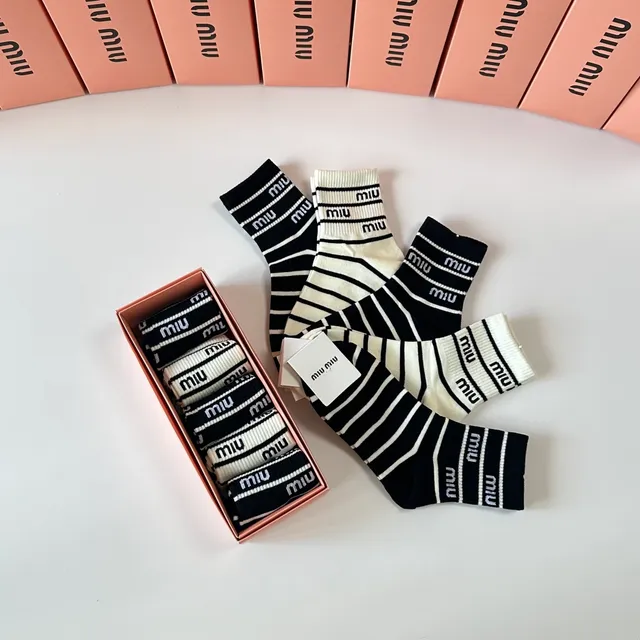 Miu Miu Rayées Logo-Cuff Chaussettes mi-mollet 2