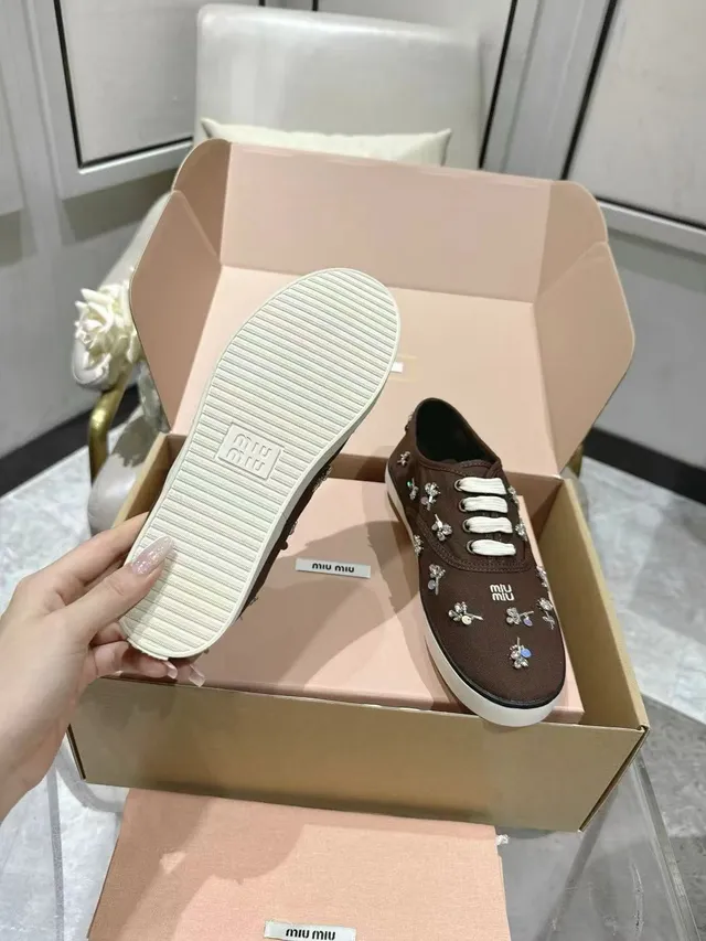 Miu Miu Wander ক্রিস্টাল ব্রাউন ক্যানভাস জুতা 2