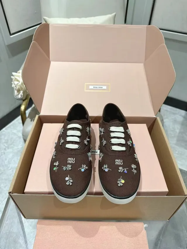 Miu Miu Wander ক্রিস্টাল ব্রাউন ক্যানভাস জুতা 5