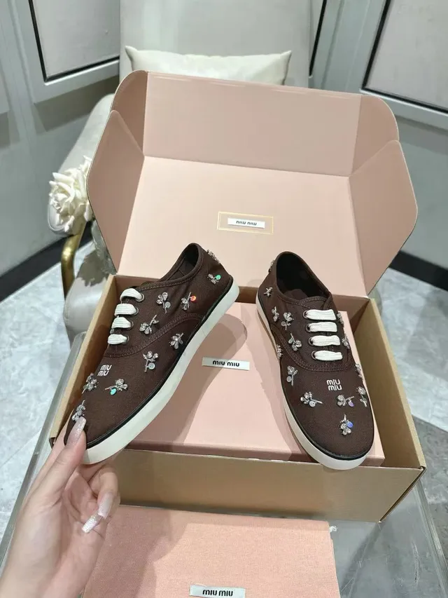 Miu Miu Wander ক্রিস্টাল ব্রাউন ক্যানভাস জুতা 6