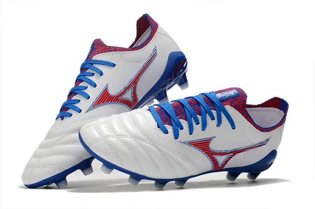 Mizuno حذاء كرة القدم أبيض أزرق أحمر جلد مبطن أرض صلبة أحذية كرة القدم 2