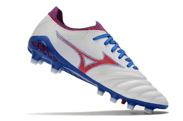 Mizuno حذاء كرة القدم أبيض أزرق أحمر جلد مبطن أرض صلبة أحذية كرة القدم 3