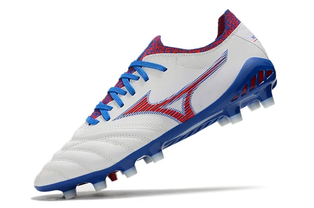 Mizuno حذاء كرة القدم أبيض أزرق أحمر جلد مبطن أرض صلبة أحذية كرة القدم 4