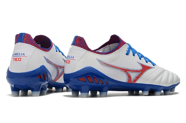 Mizuno حذاء كرة القدم أبيض أزرق أحمر جلد مبطن أرض صلبة أحذية كرة القدم 7