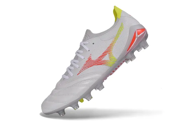 Mizuno Morelia Neo সাদা নিওন হলুদ কমলা দৃঢ় মাটি সকার জুতো 3