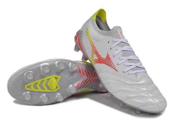 Mizuno Morelia Neo সাদা নিওন হলুদ কমলা দৃঢ় মাটি সকার জুতো 4