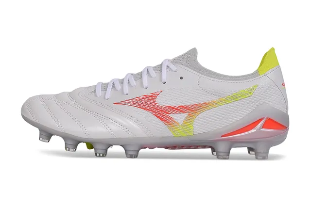 Mizuno Morelia Neo সাদা নিওন হলুদ কমলা দৃঢ় মাটি সকার জুতো 7
