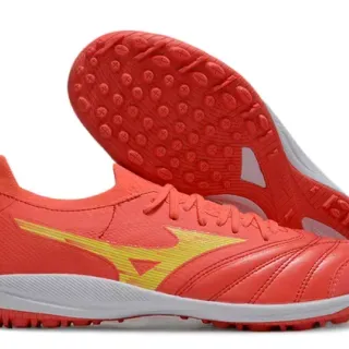 Mizuno Red Yellow Low-Cut Synthetic Leather Upper Turf Soccer Shoes