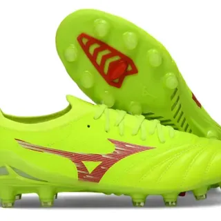 Mizuno Yellow Red Neon Lime Green Synthetic Upper Wave Graphic Firm-Ground Soccer Shoes