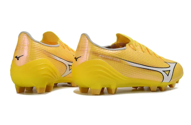 Mizuno Amarillo Blanco Upper de Tejido Texturizado Studs Conicos Moldados Césped Natural Zapatos de Fútbol 5