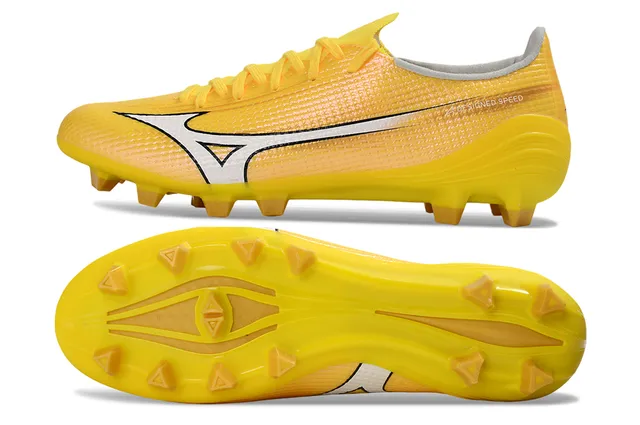 Mizuno Amarillo Blanco Upper de Tejido Texturizado Studs Conicos Moldados Césped Natural Zapatos de Fútbol 6