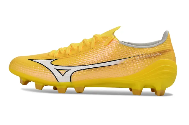 Mizuno Amarillo Blanco Upper de Tejido Texturizado Studs Conicos Moldados Césped Natural Zapatos de Fútbol 7